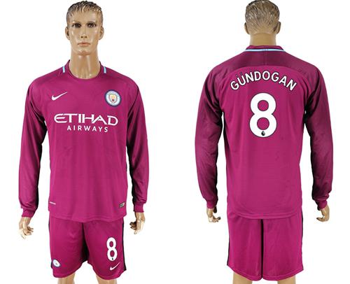 Manchester City #8 Gundogan Away Long Sleeves Soccer Club Jersey